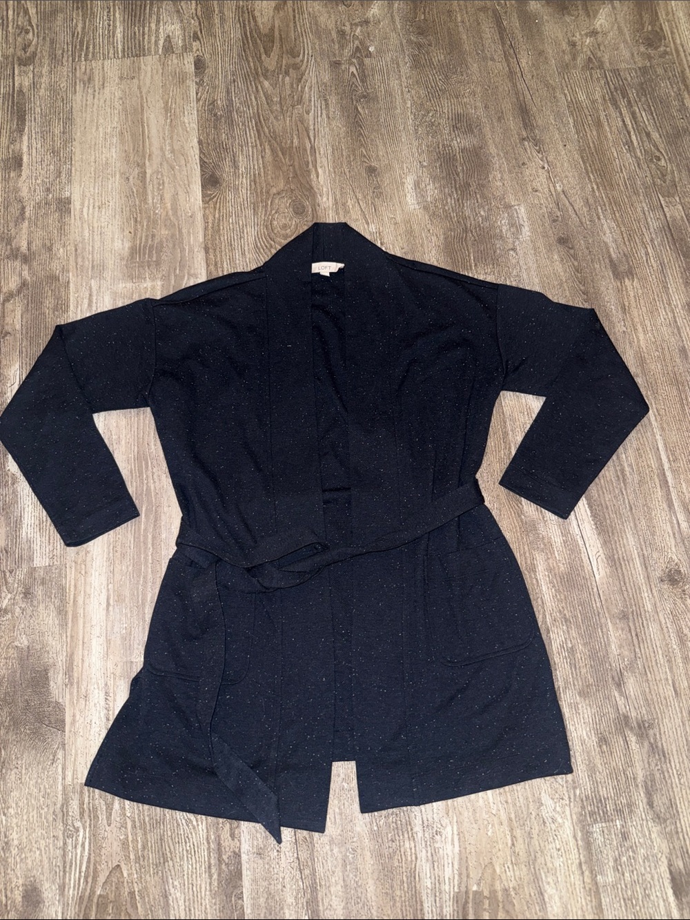 LOFT Navy Open-Front Robe Cardigan with Belt